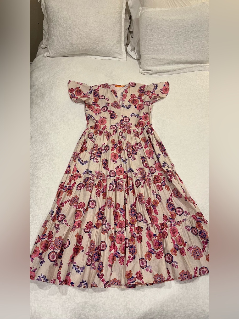 Oliphant Cream Maxi Dress with Pink & Purple Floral Print Small - Picture 3 of 10